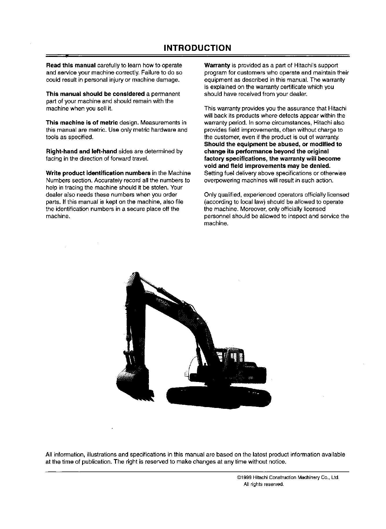 HITACHI EX270-5 EX270LC-5 EX280H-5 EX280HLC-5 EXCAVATOR OPERATORS MANUAL