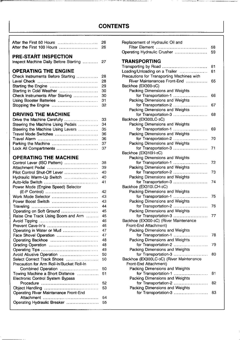 HITACHI EX300-3C EX300LC-3C EX310H-3C EX310LCH-3C EXCAVATOR OPERATORS MANUAL