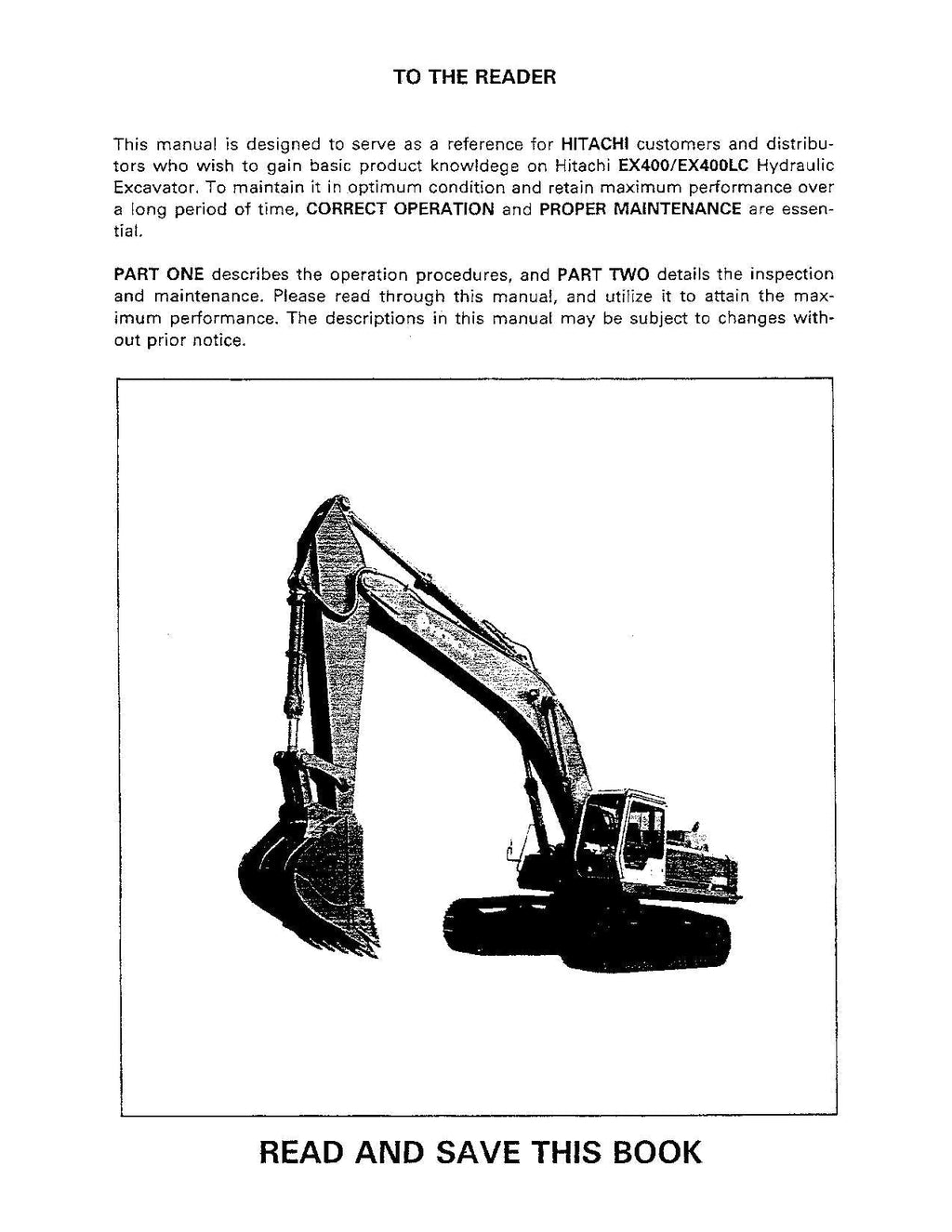 HITACHI EX400 EX400LC EX400H EX400LCH EXCAVATOR OPERATORS MANUAL