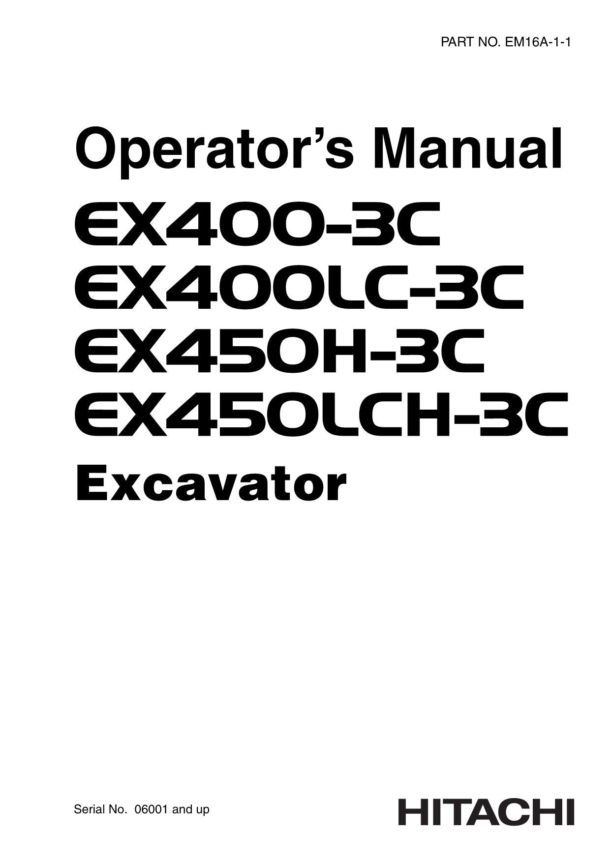 HITACHI EX400-3C EX400LC-3C EX450H-3C EX45OLCH-3C EXCAVATOR OPERATORS MANUAL