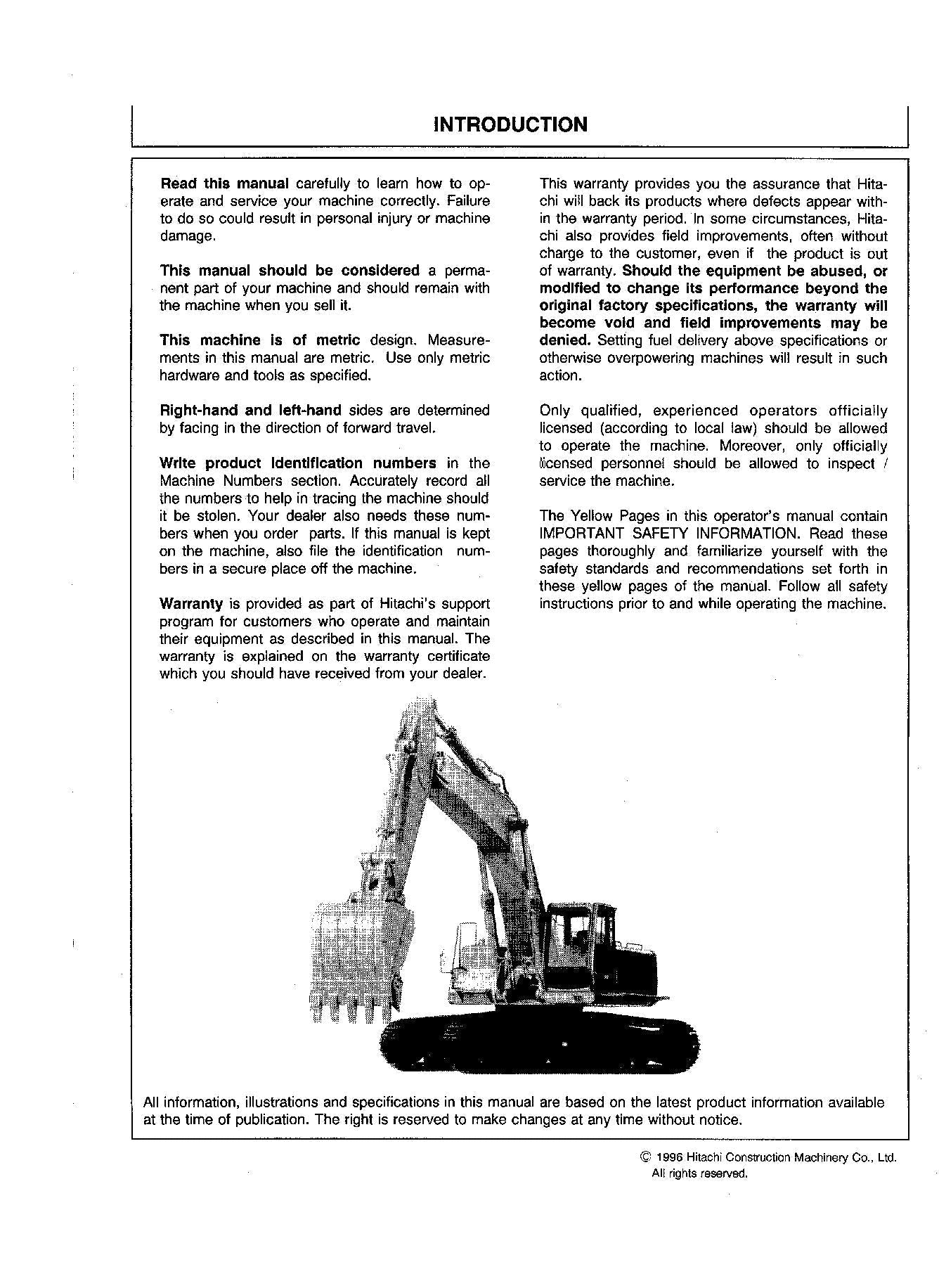 HITACHI EX400-3C EX400LC-3C EX450H-3C EX45OLCH-3C EXCAVATOR OPERATORS MANUAL