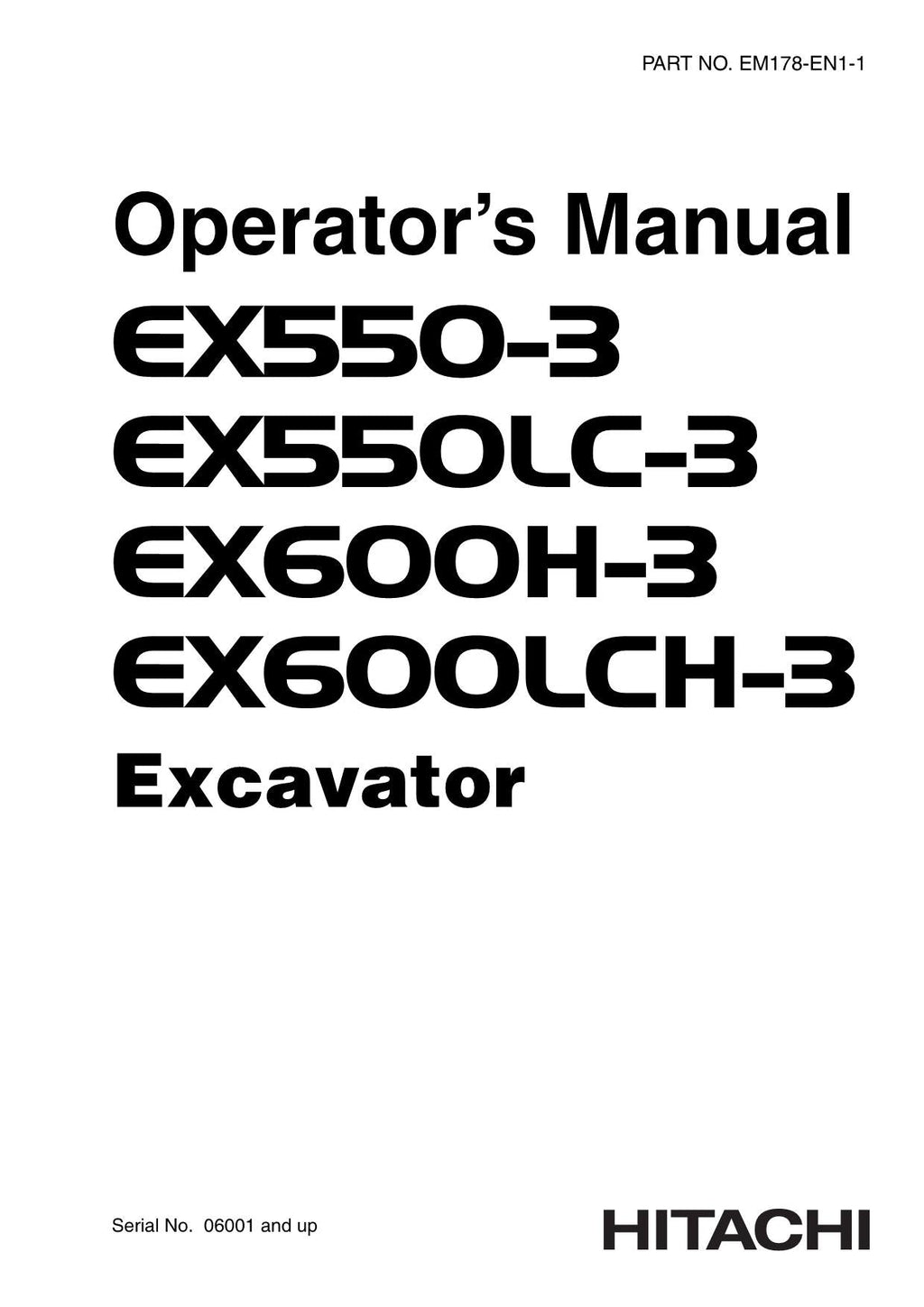 HITACHI EX550-3 EX550LC-3 EX600LCH-3 EX600H-3 EXCAVATOR OPERATORS MANUAL #2