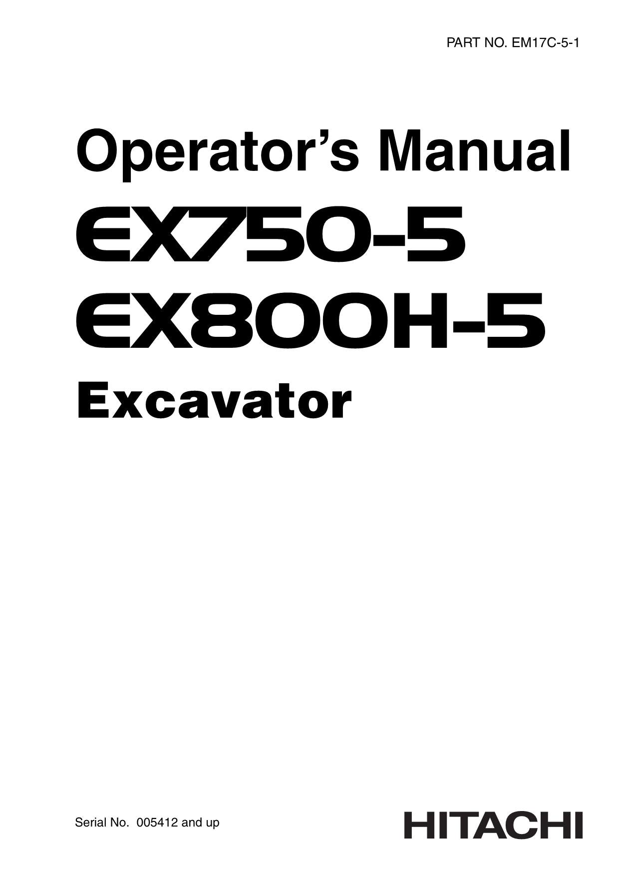 HITACHI EX750-5 EX800H-5 EXCAVATOR OPERATORS MANUAL #3