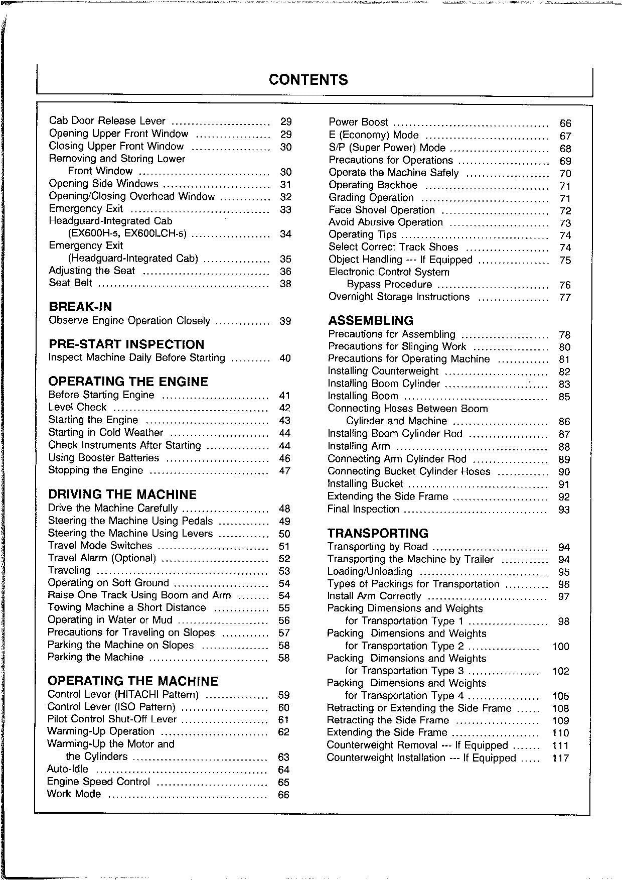 HITACHI EX550-5 EX550LC-5 EX600H-5 EX600LCH-5 EXCAVATOR OPERATORS MANUAL
