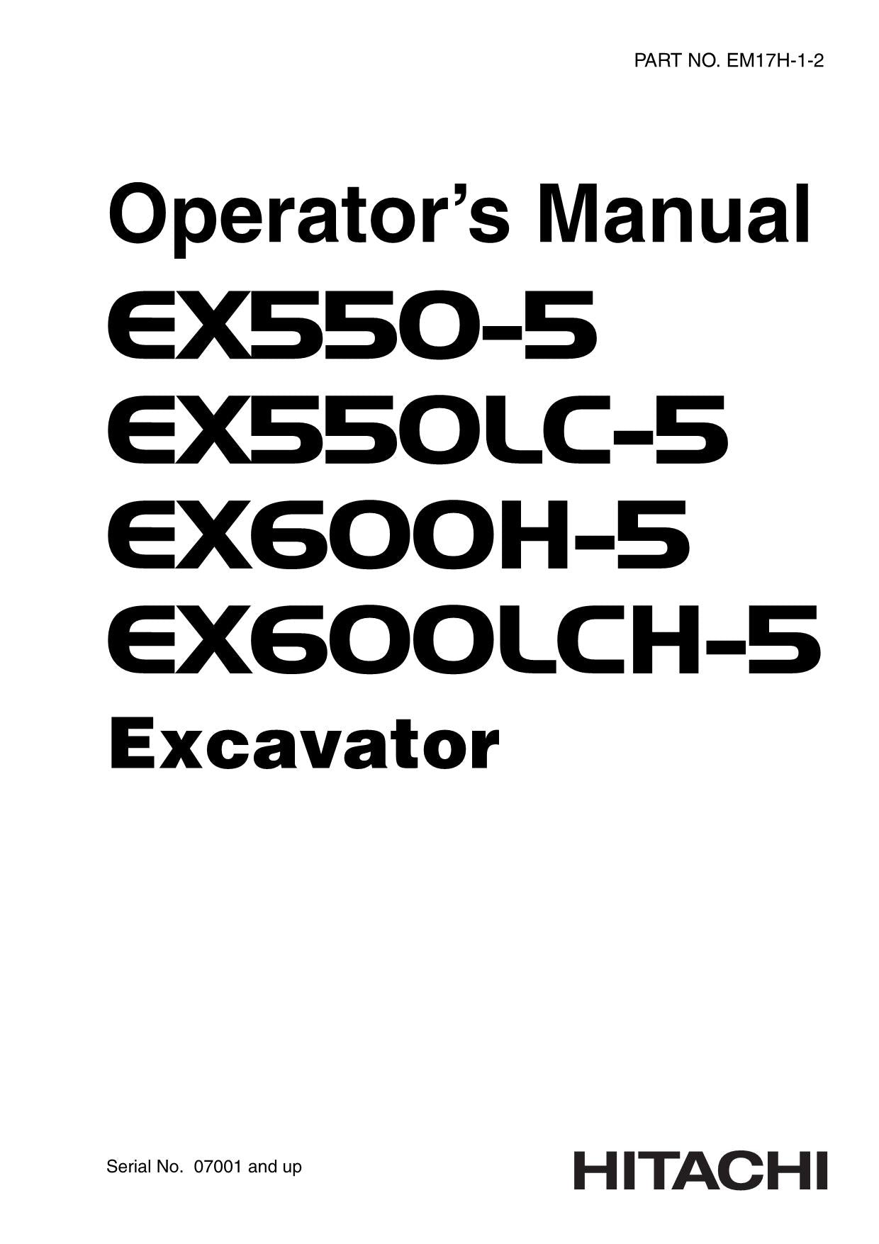 HITACHI EX550-5 EX550LC-5 EX600H-5 EX600LCH-5 EXCAVATOR OPERATORS MANUAL