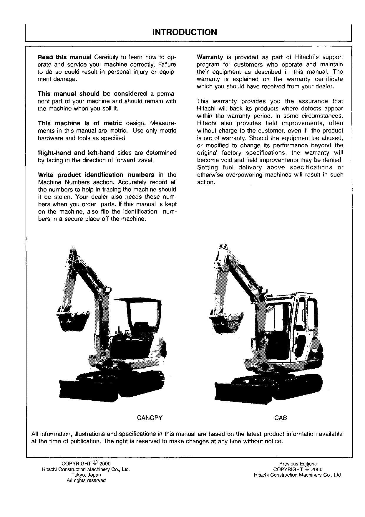 HITACHI EX12-2 EX15-2 EX18-2 EX22-2 EX25-2 EX30-2 EX35-2 EX40-2 EX45-2 EXCAVATOR OPERATORS MANUAL