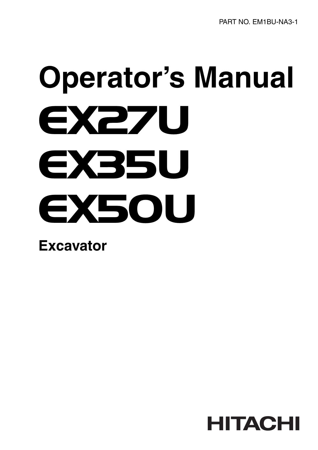HITACHI EX27U EX35U EX50U EXCAVATOR OPERATORS MANUAL SN -220664 -230748 -240472
