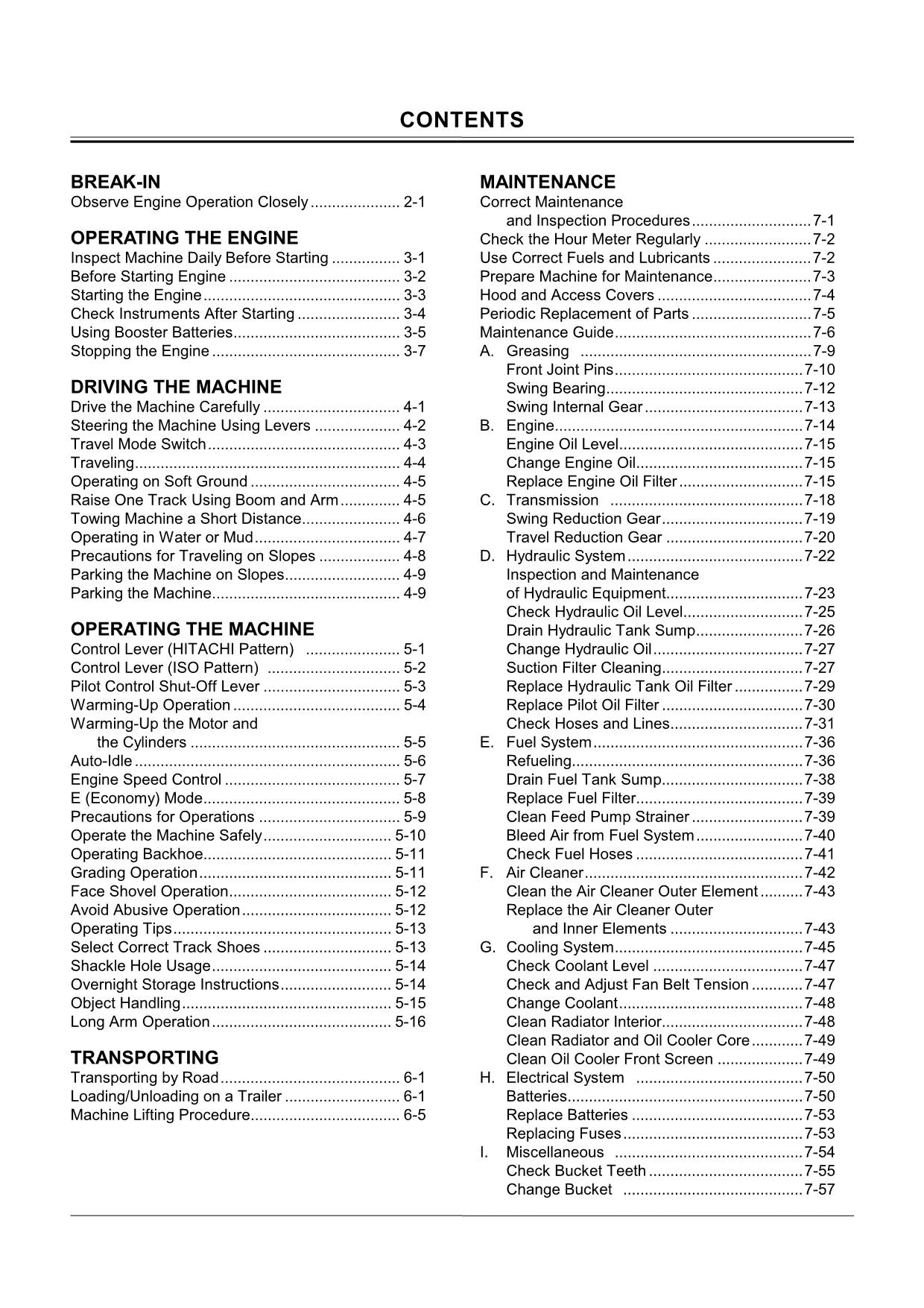 HITACHI EX60-5 EXCAVATOR OPERATORS MANUAL
