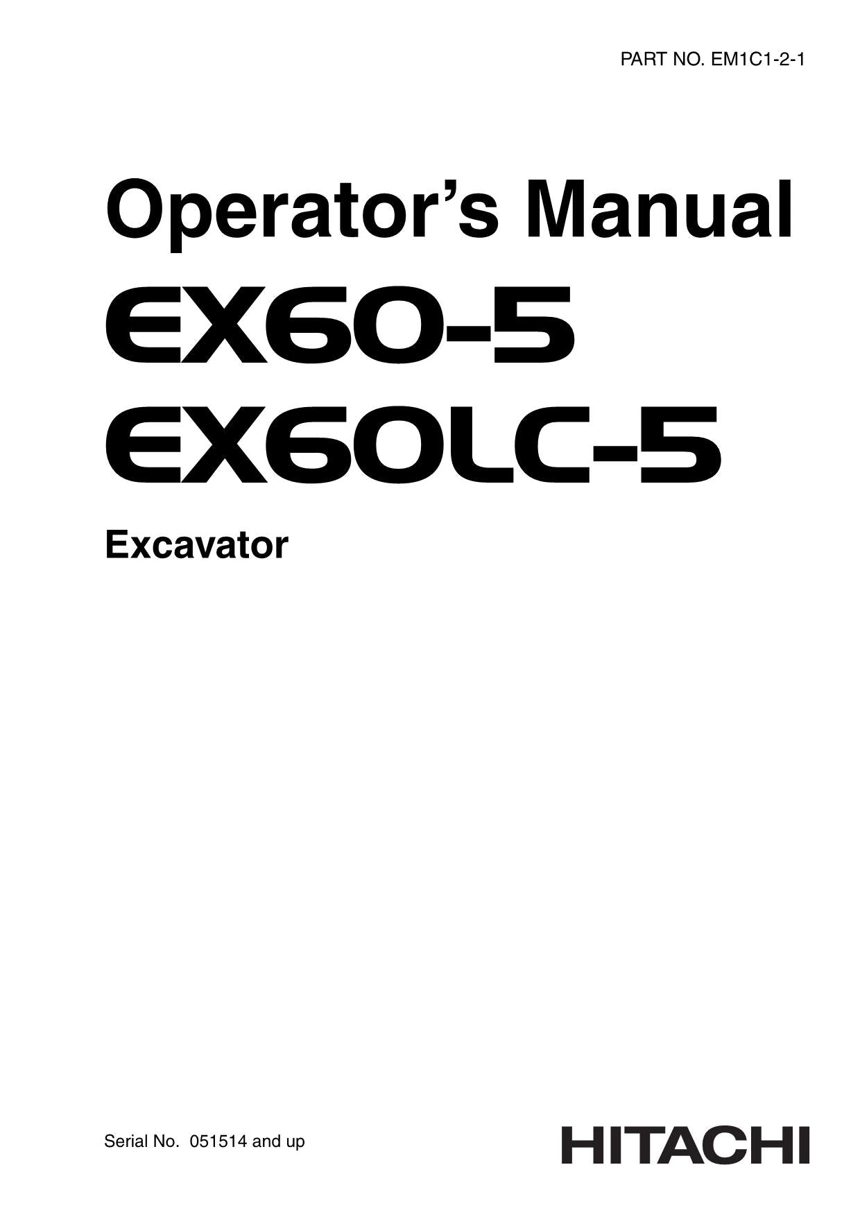 HITACHI EX60-5 EXCAVATOR OPERATORS MANUAL