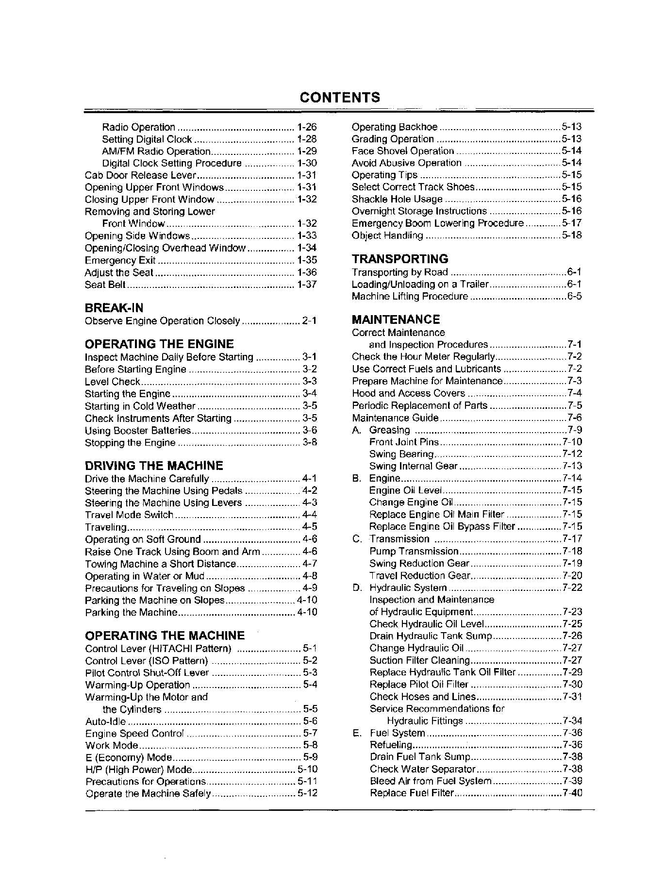 HITACHI EX135USR EXCAVATOR OPERATORS MANUAL
