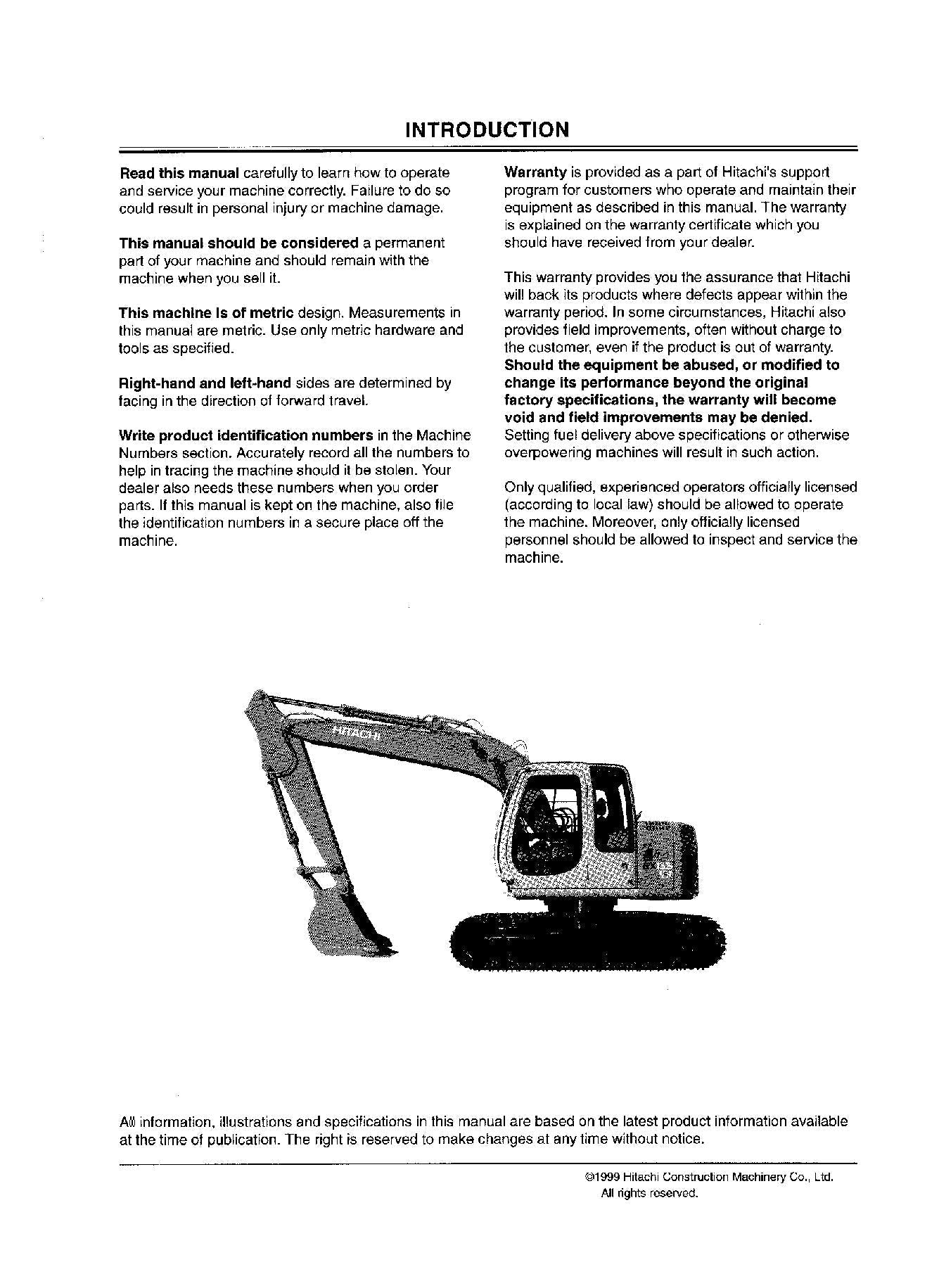 HITACHI EX135USR EXCAVATOR OPERATORS MANUAL