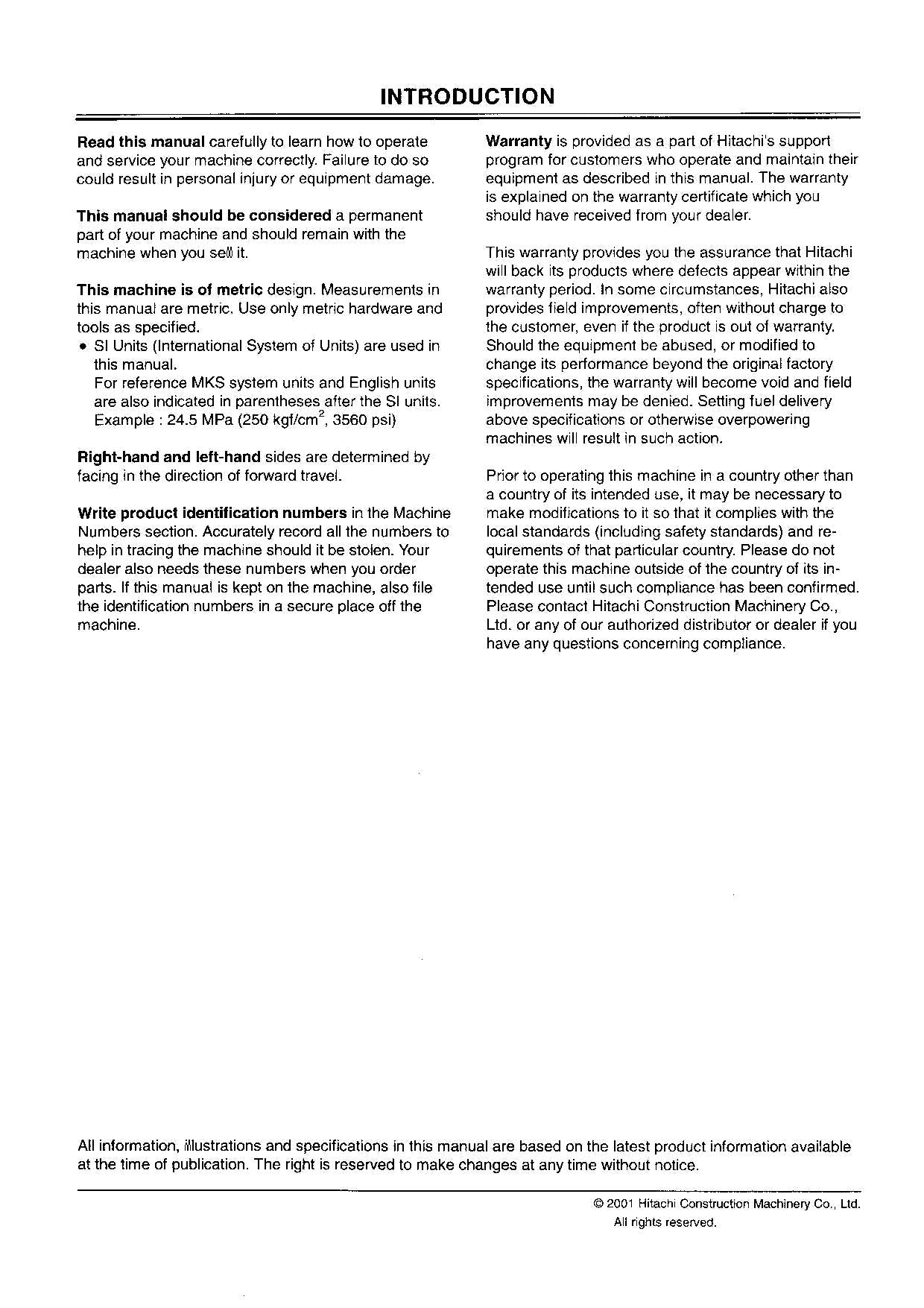 HITACHI EX17U EXCAVATOR OPERATORS MANUAL