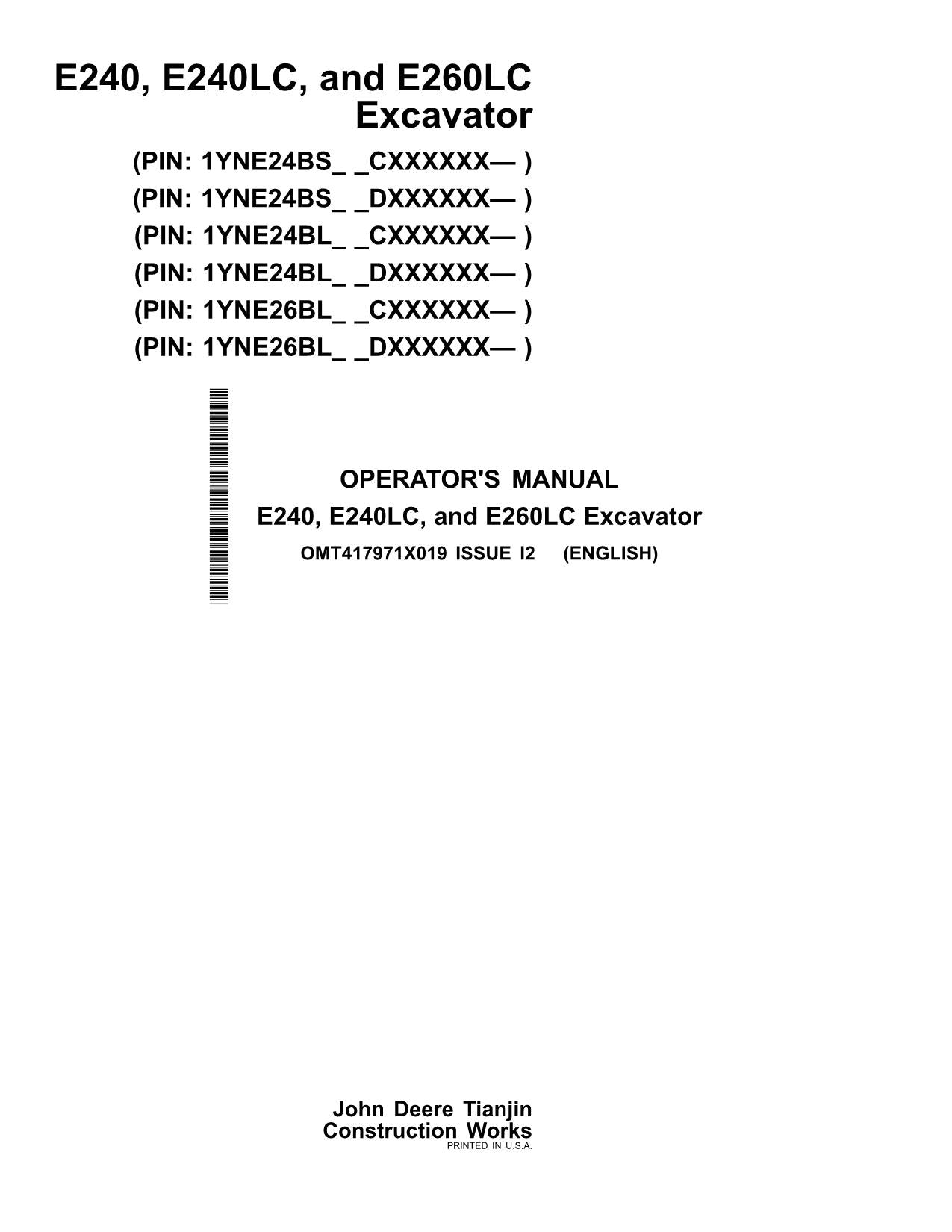 MANUAL DEL OPERADOR DE LA EXCAVADORA JONH DEERE E240-II E260-II