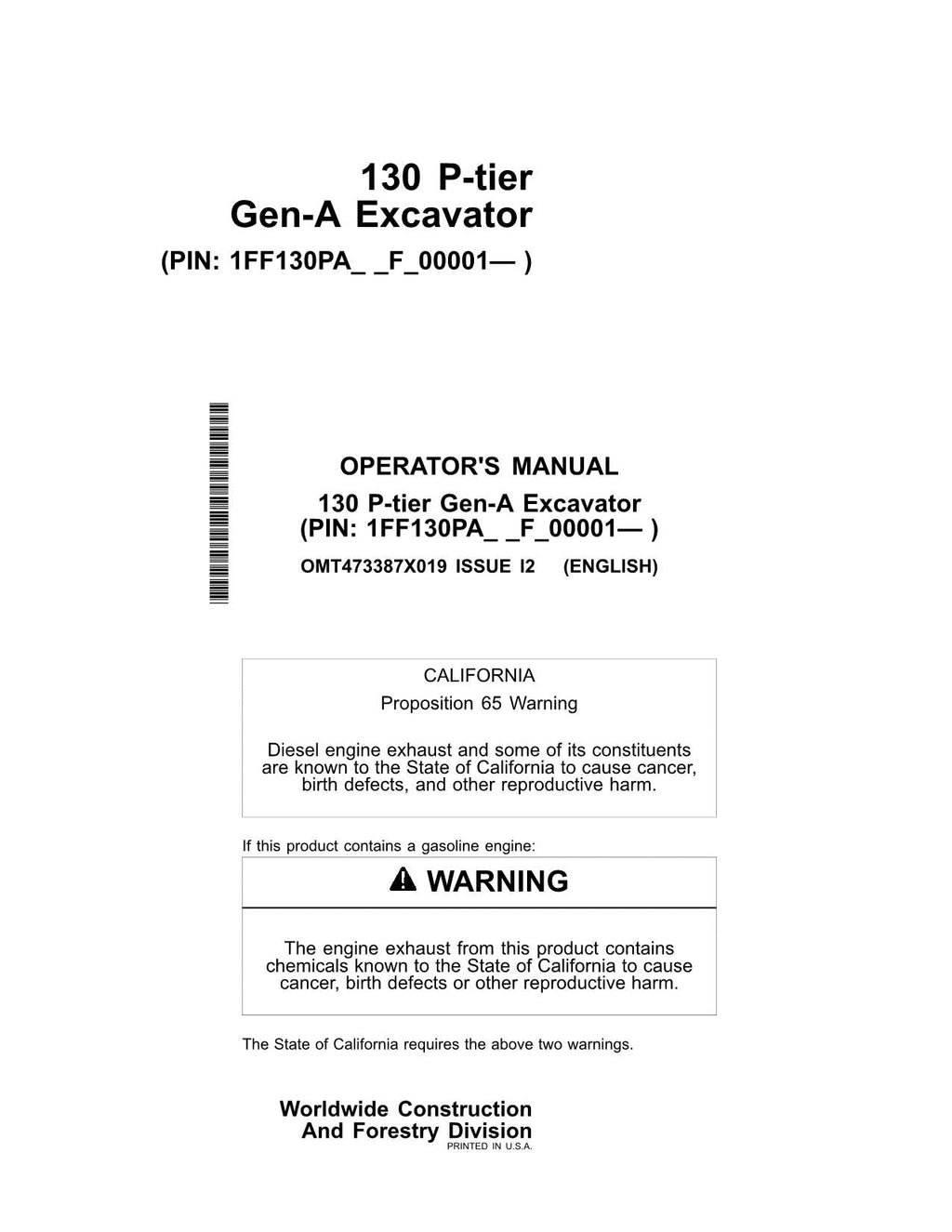 MANUAL DEL OPERADOR DE LA EXCAVADORA JONH DEERE 130 P