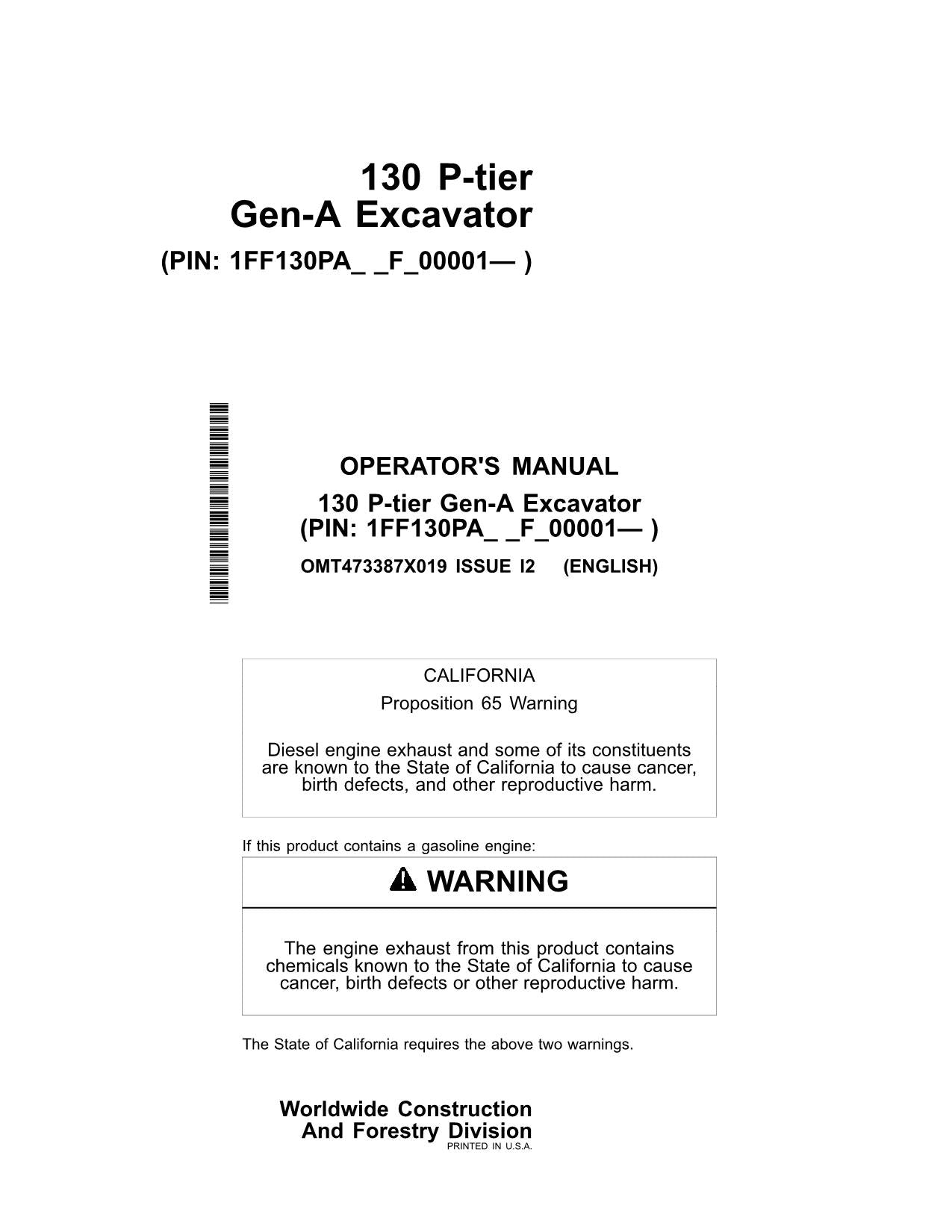 MANUAL DEL OPERADOR DE LA EXCAVADORA JONH DEERE 130 P