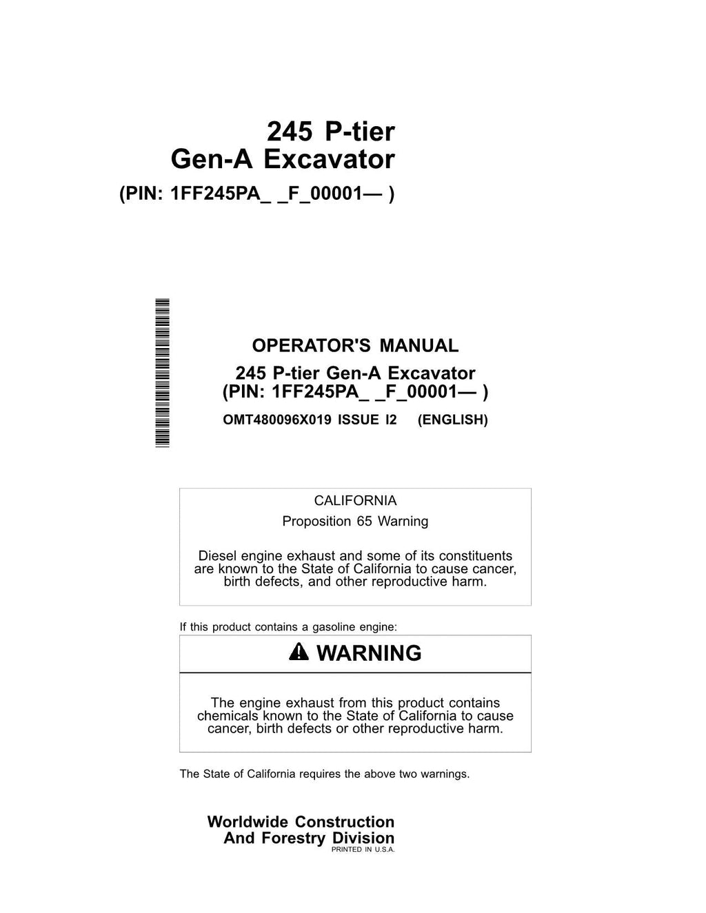 MANUAL DEL OPERADOR DE LA EXCAVADORA JONH DEERE 245 P