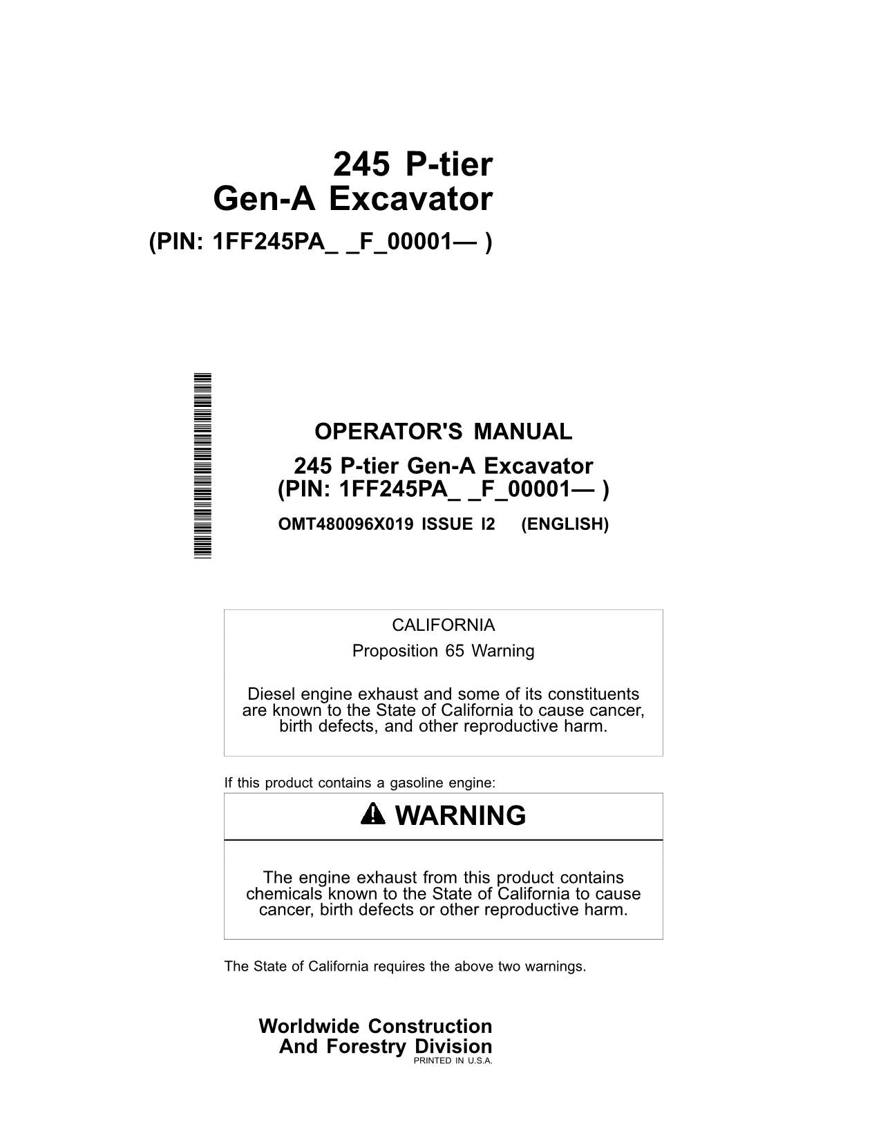 MANUAL DEL OPERADOR DE LA EXCAVADORA JONH DEERE 245 P