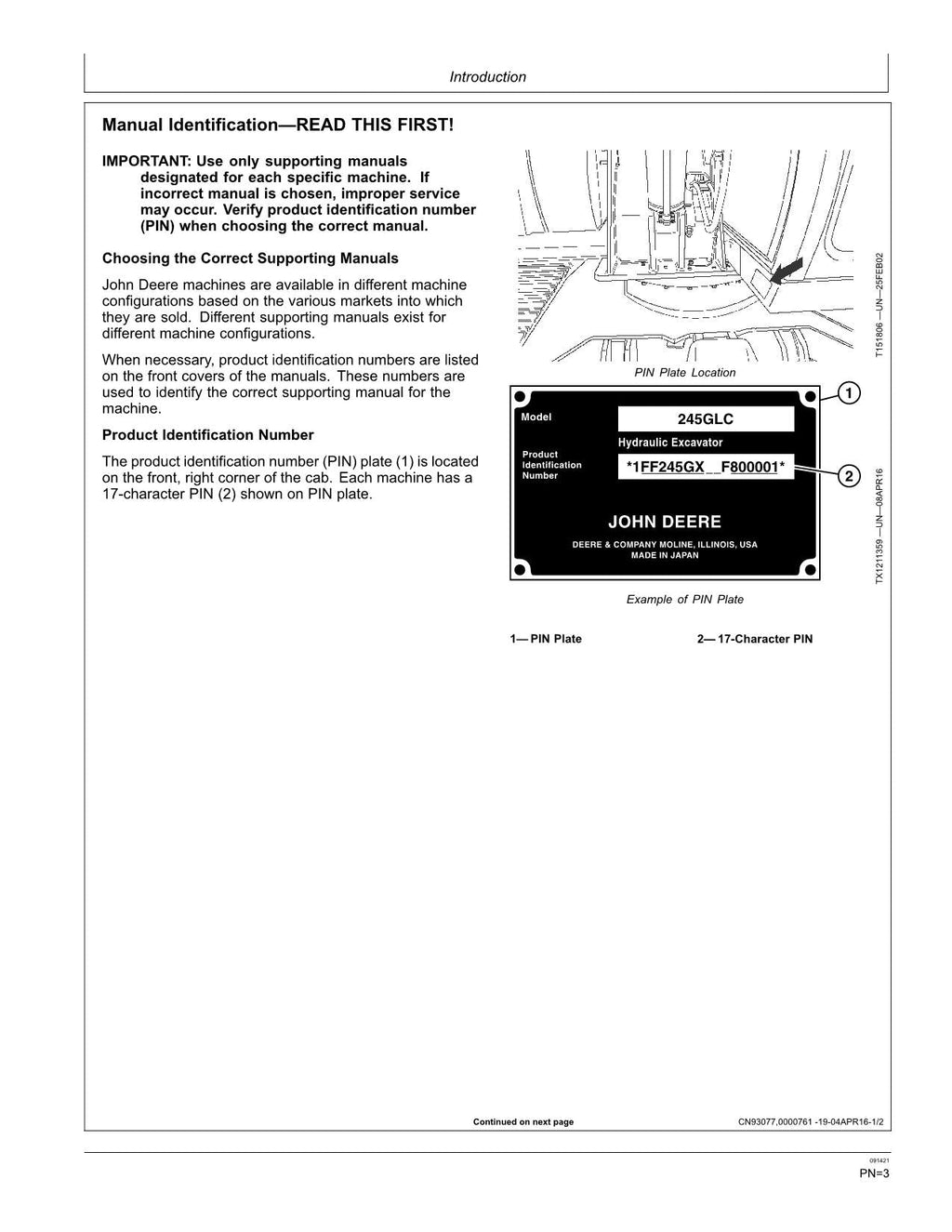 MANUAL DEL OPERADOR DE LA EXCAVADORA JONH DEERE 245GLC N.° 1