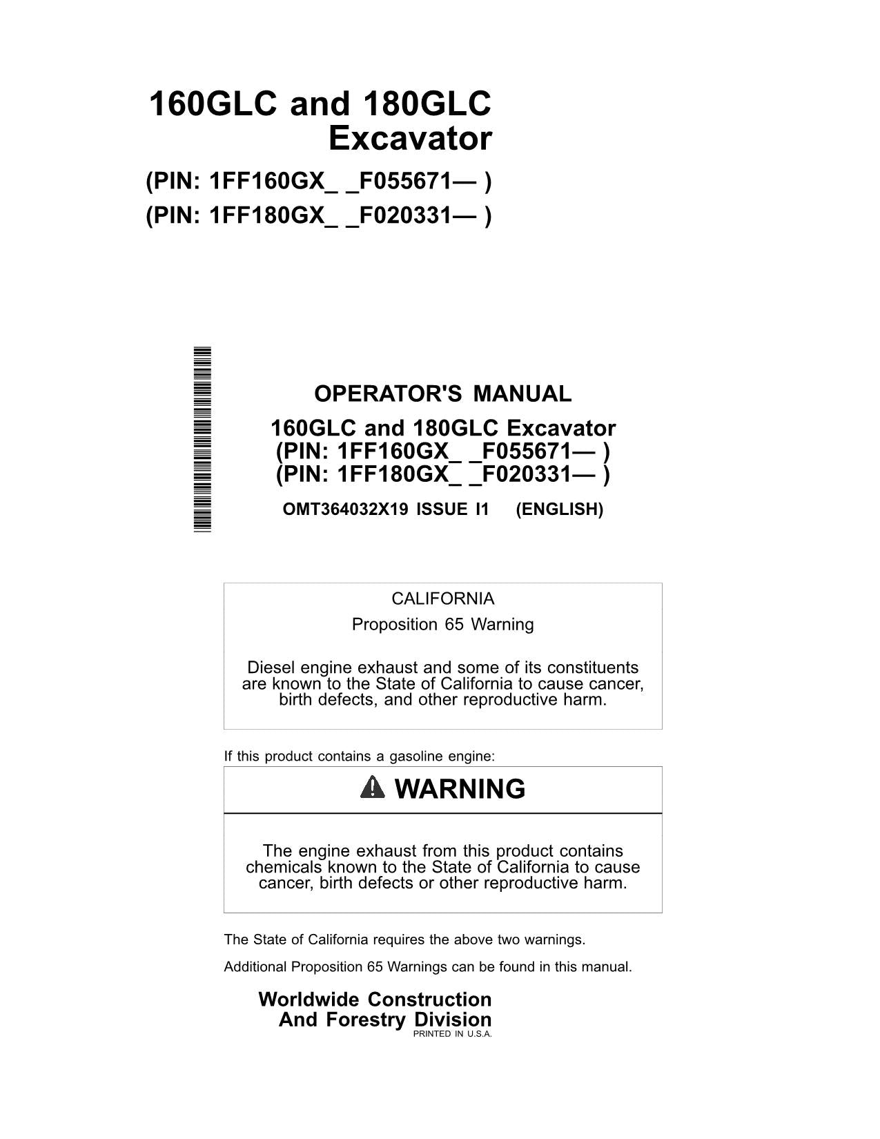 MANUAL DEL OPERADOR DE LA EXCAVADORA JONH DEERE 160GLC 180GLC N.° 3