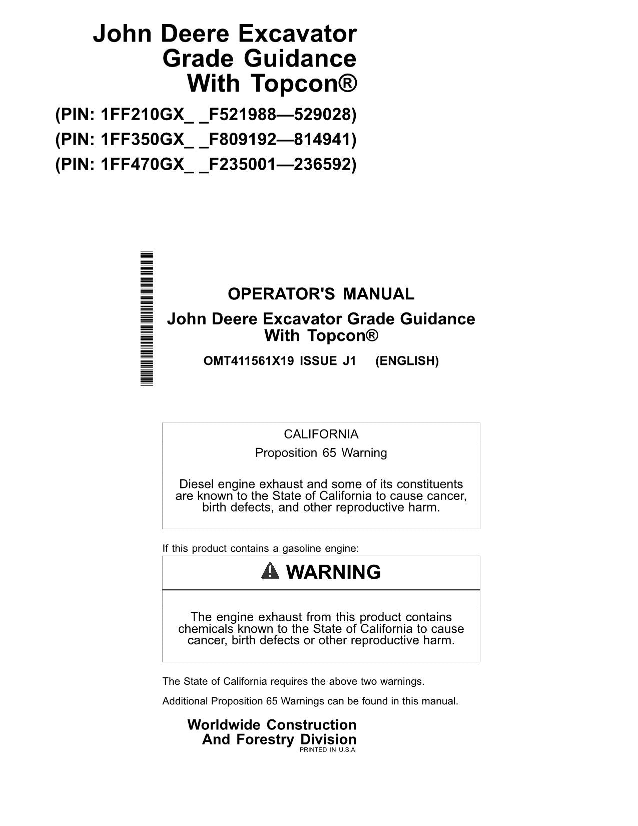 HITACHI GRADE GUIDANCE 210G 210GLC 350GLC 470GLC EXCAVATOR OPERATORS MANUAL