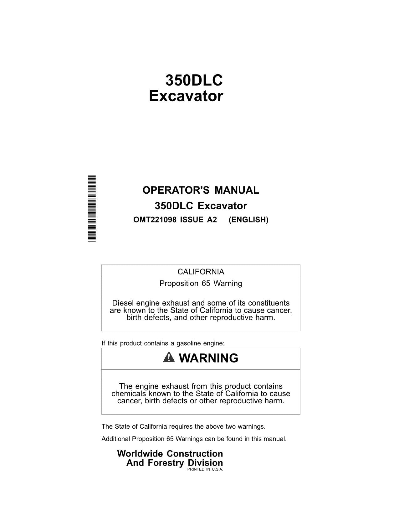 MANUAL DEL OPERADOR DE LA EXCAVADORA JONH DEERE 350DLC
