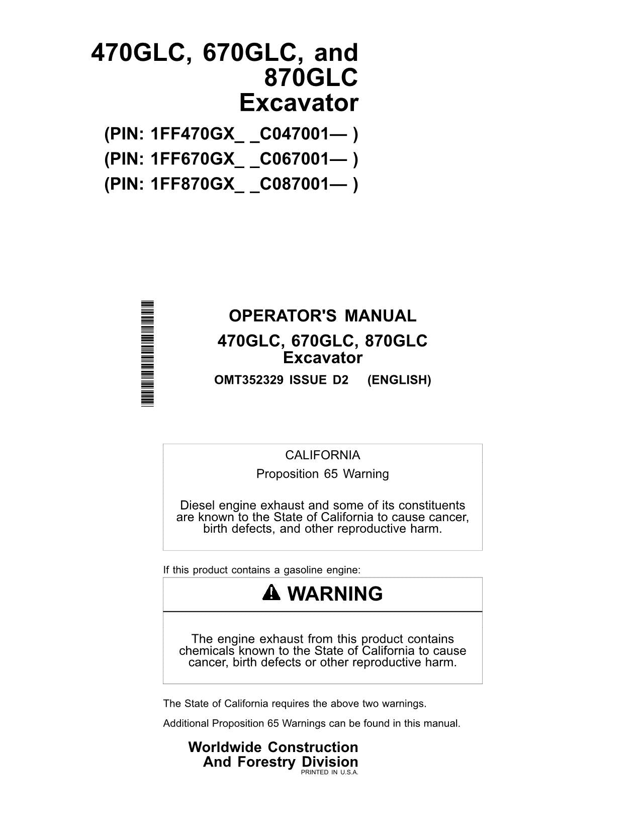 MANUAL DEL OPERADOR DE LA EXCAVADORA JONH DEERE 470GLC N.° 4