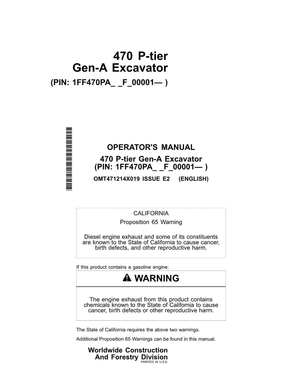 MANUAL DEL OPERADOR DE LA EXCAVADORA JONH DEERE 470 P