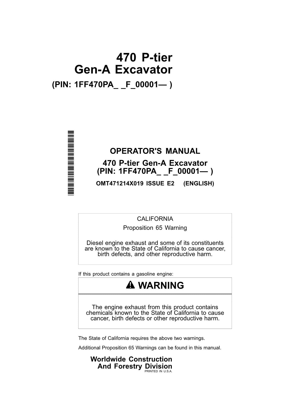 MANUAL DEL OPERADOR DE LA EXCAVADORA JONH DEERE 470 P