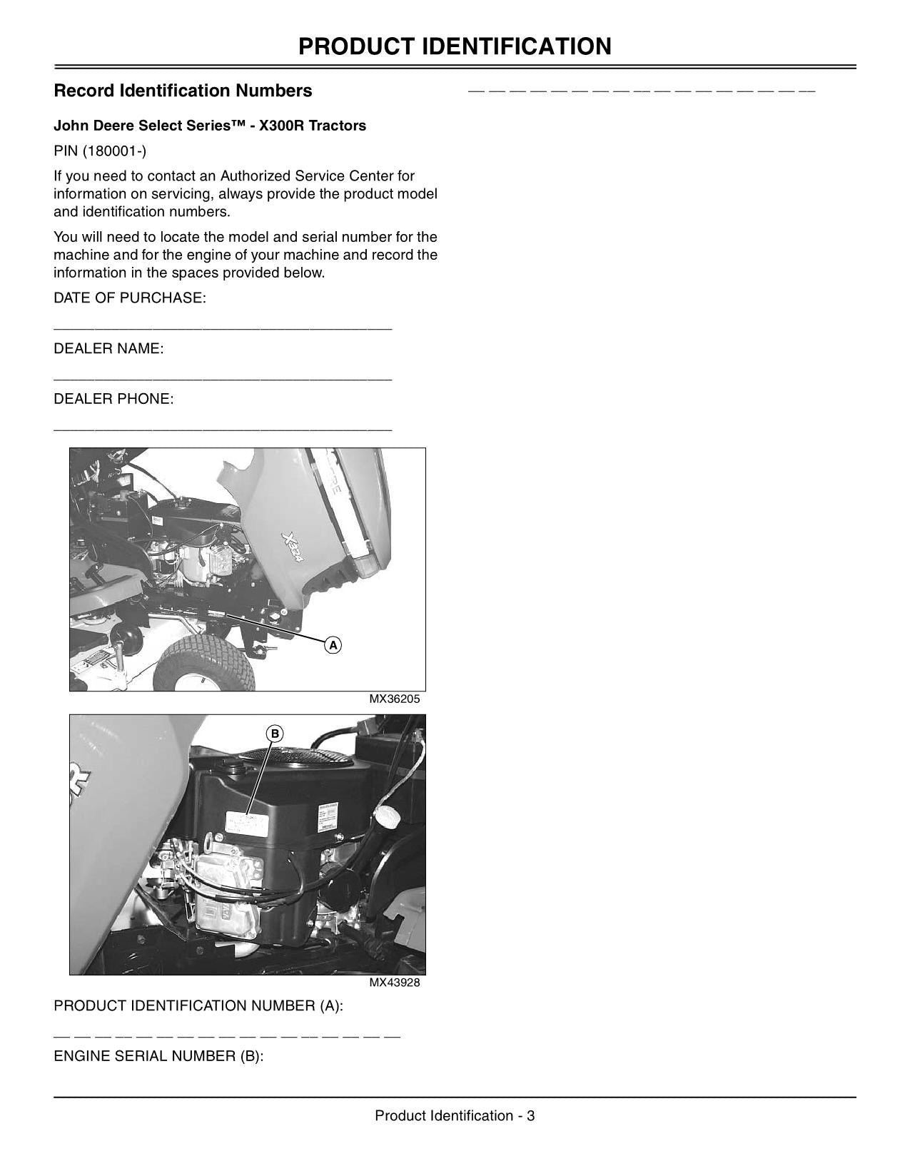 MANUAL DEL OPERADOR DEL TRACTOR JOHN DEERE X300R 180001-220000