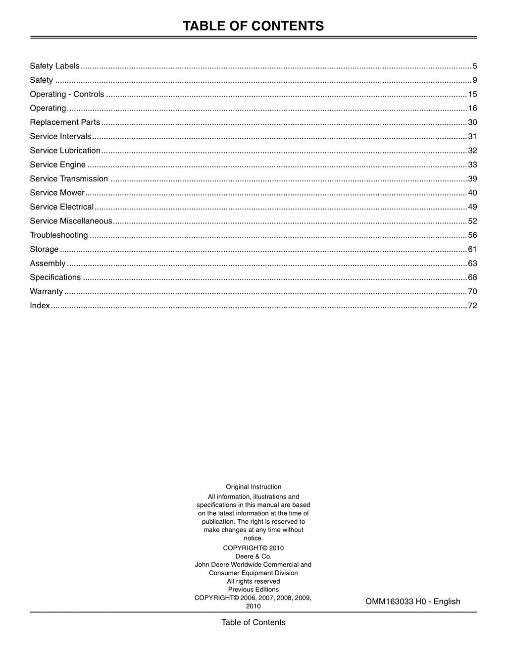 MANUAL DEL OPERADOR DEL TRACTOR JOHN DEERE X300R 180001-220000