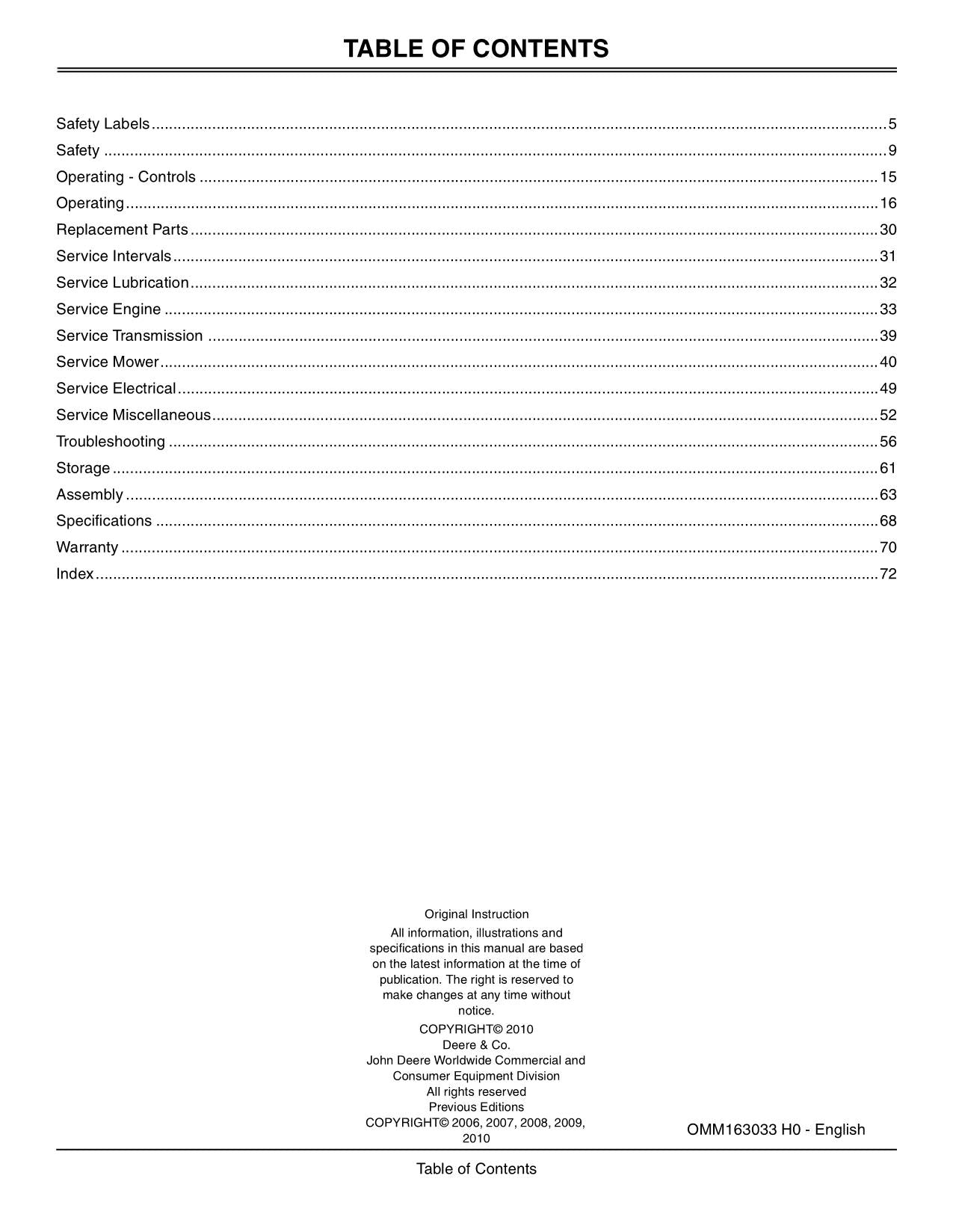 MANUAL DEL OPERADOR DEL TRACTOR JOHN DEERE X300R 180001-220000
