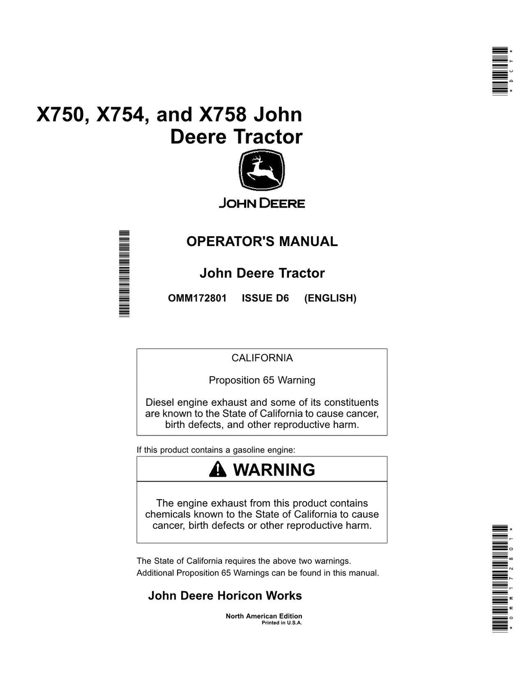 MANUAL DEL OPERADOR DEL TRACTOR JOHN DEERE X750 X754 X758 SER 040001 - 050000