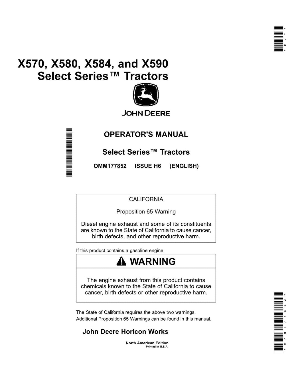 MANUAL DEL OPERADOR DEL TRACTOR JOHN DEERE X570 X580 X584 X590120001-