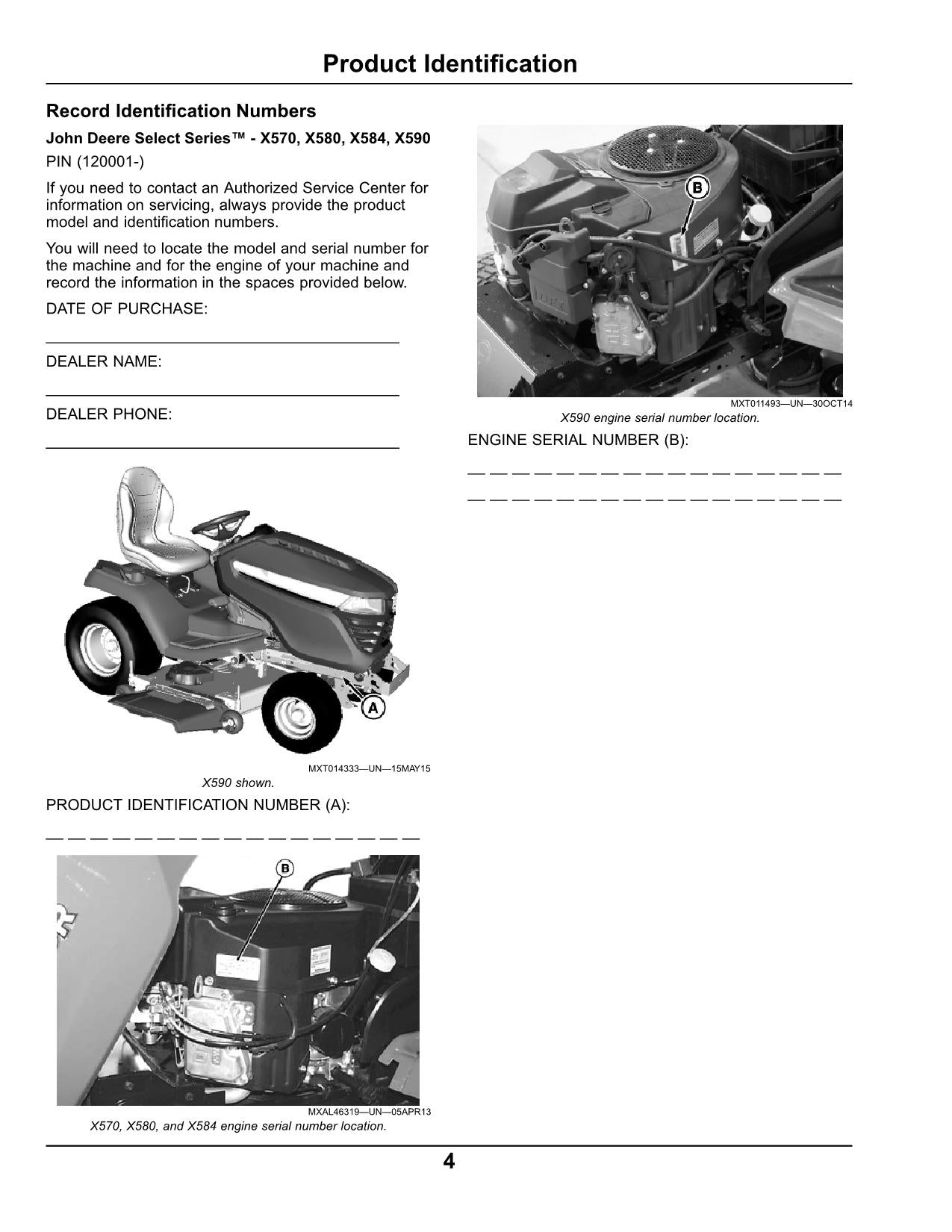 MANUAL DEL OPERADOR DEL TRACTOR JOHN DEERE X570 X580 X584 X590120001-