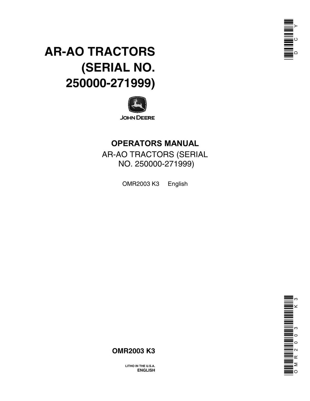MANUAL DEL OPERADOR DEL TRACTOR JOHN DEERE AO AR 250000-271999
