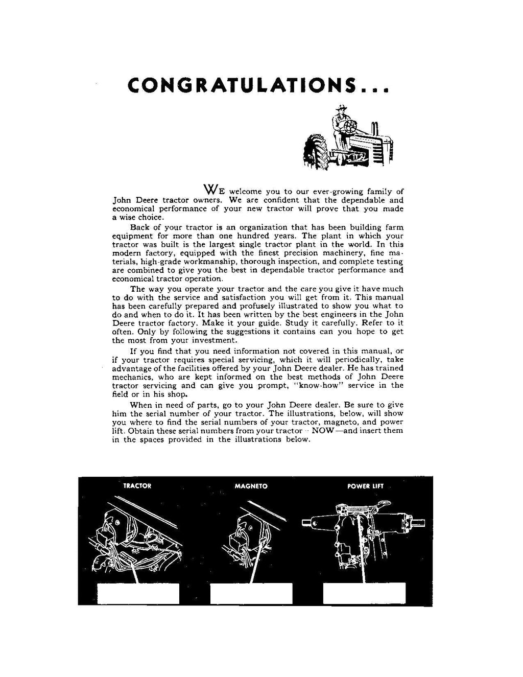 MANUAL DEL OPERADOR DEL TRACTOR JOHN DEERE B 60000 5 DÍGITOS - 201000