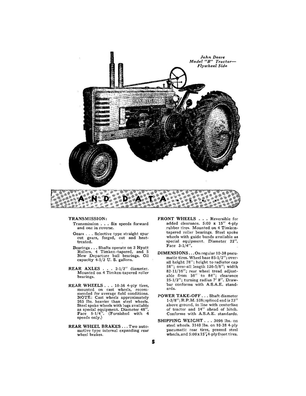 MANUAL DEL OPERADOR DEL TRACTOR JOHN DEERE B 60000 5 DÍGITOS - 201000