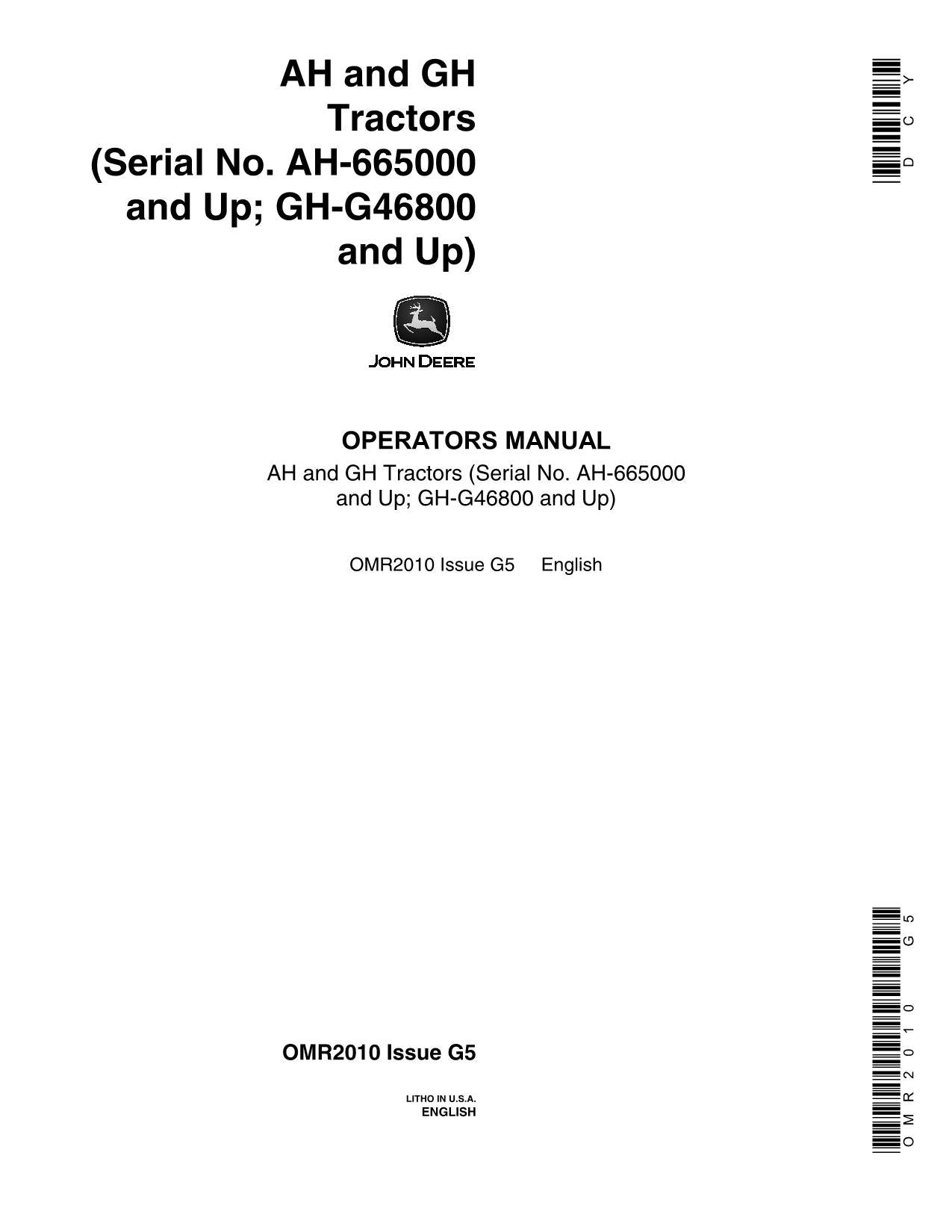 MANUAL DEL OPERADOR DEL TRACTOR JOHN DEERE AH GH