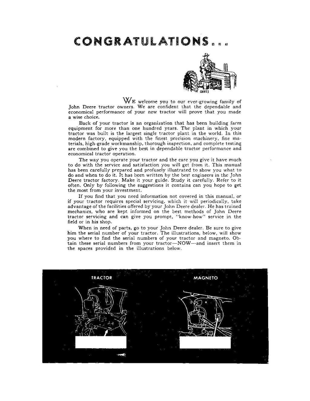 JOHN DEERE BR BO TRACTOR OPERATORS MANUAL