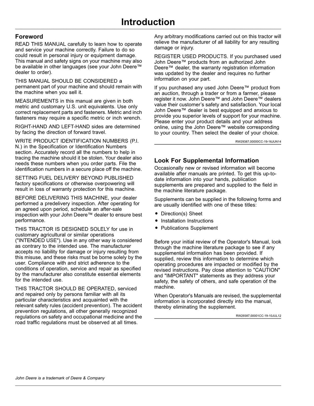 JOHN DEERE 9470RX 9520RX 9570RX TRACTOR OPERATORS MANUAL 804001-