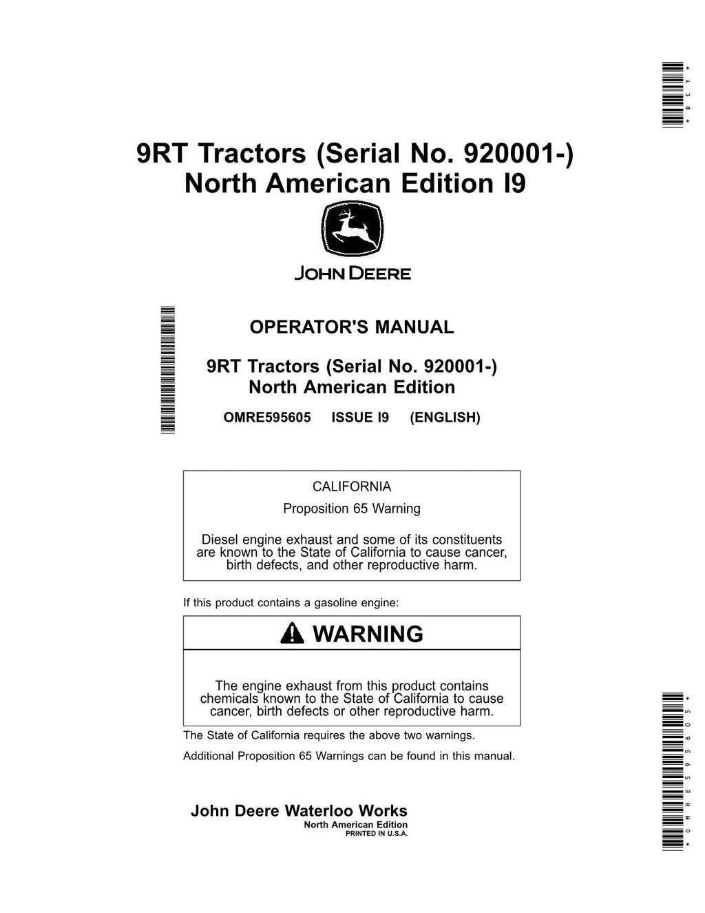 MANUAL DEL OPERADOR DEL TRACTOR JOHN DEERE 9470RT 9520RT 9570RT 920001-