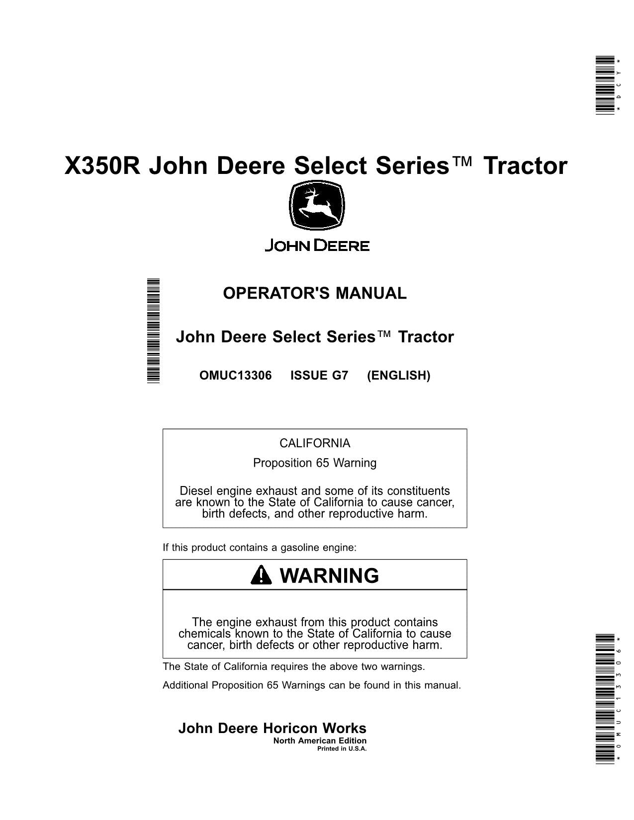 MANUAL DEL OPERADOR DEL TRACTOR JOHN DEERE X350R 050001-