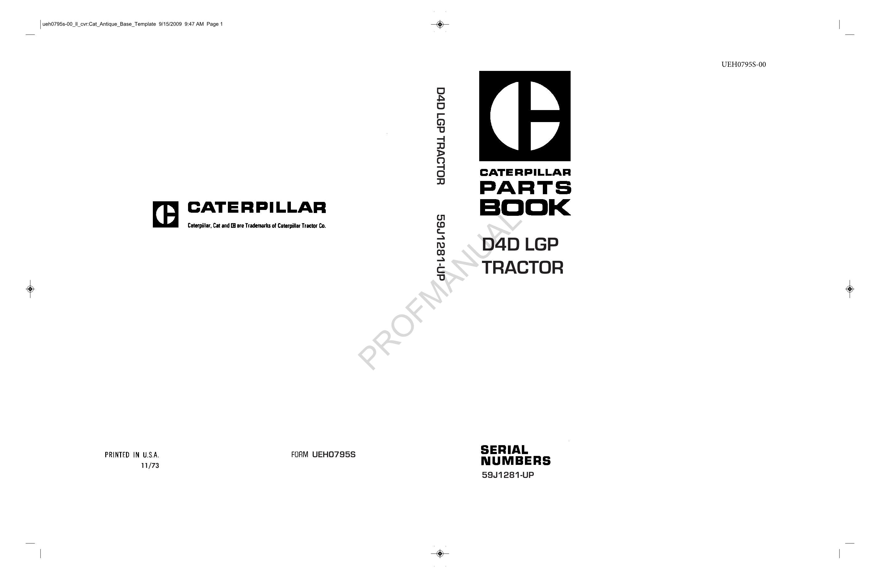 Caterpillar Cat D4D LGP Tractor Parts Catalog Manual ser 59J1281-Up