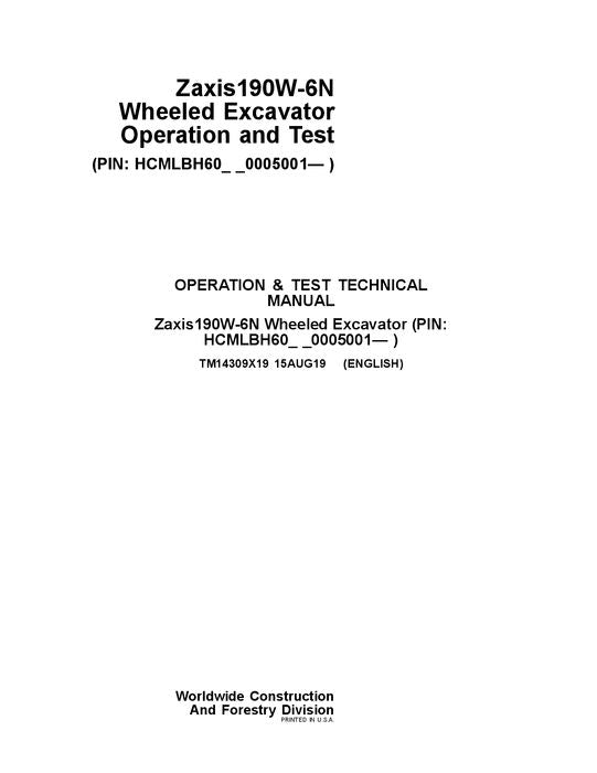 HITACHI ZAXIS190W-6N EXCAVATOR OPERATION TEST SERVICE MANUAL