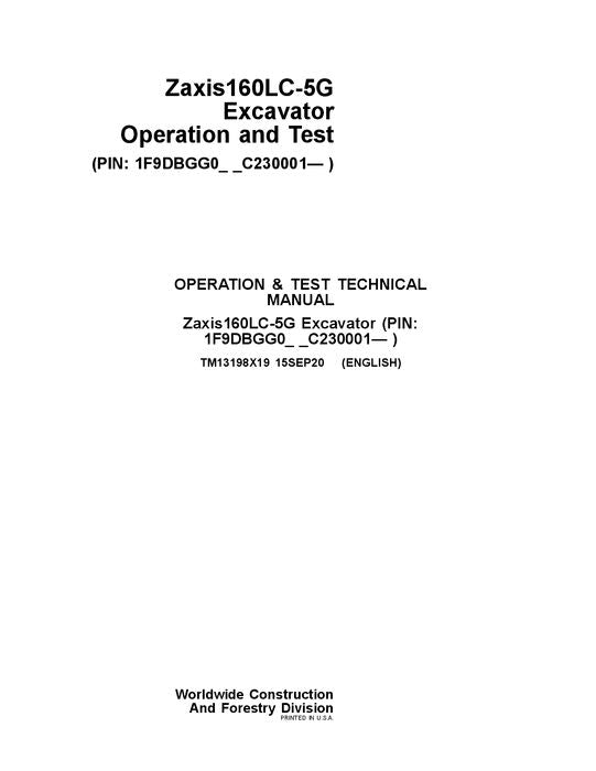 HITACHI ZAXIS160LC-5G EXCAVATOR OPERATION TEST SERVICE MANUAL 1F9DBGG0-C230001-