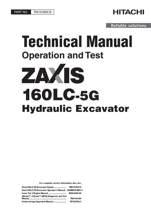 HITACHI ZAXIS160LC-5G EXCAVATOR OPERATION TEST SERVICE MANUAL 1F9DBGG0-C230001-