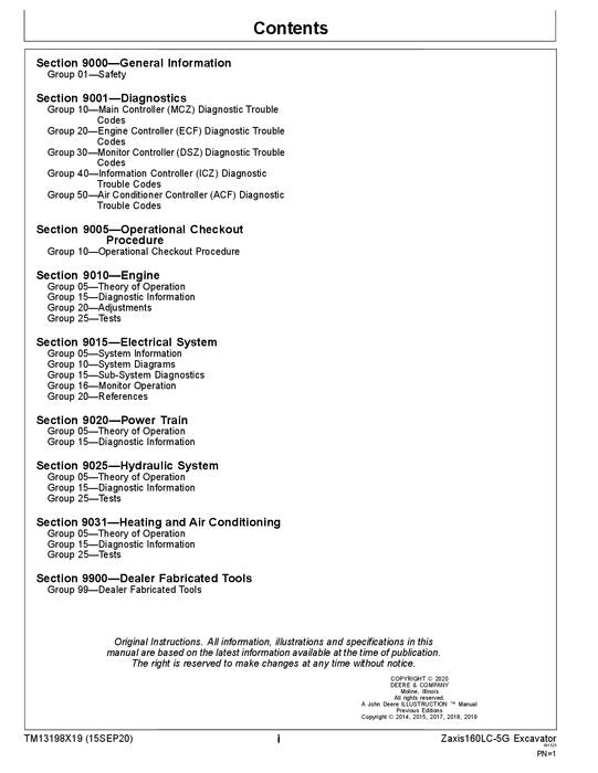 HITACHI ZAXIS160LC-5G EXCAVATOR OPERATION TEST SERVICE MANUAL 1F9DBGG0-C230001-