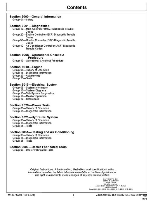 HITACHI ZAXIS210-5G ZAXIS210LC-5G EXCAVATOR OPERATION TEST SERVICE MANUAL