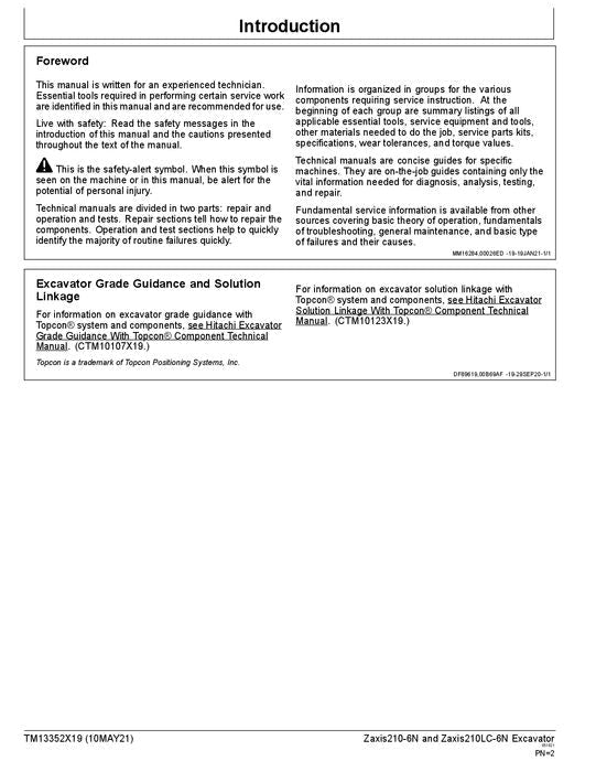 HITACHI ZAXIS210-6N ZAXIS210LC-6N EXCAVATOR OPERATION TEST SERVICE MANUAL