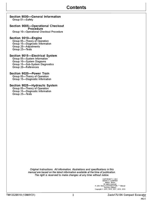 HITACHI ZAXIS17U-5N EXCAVATOR OPERATION TEST SERVICE MANUAL